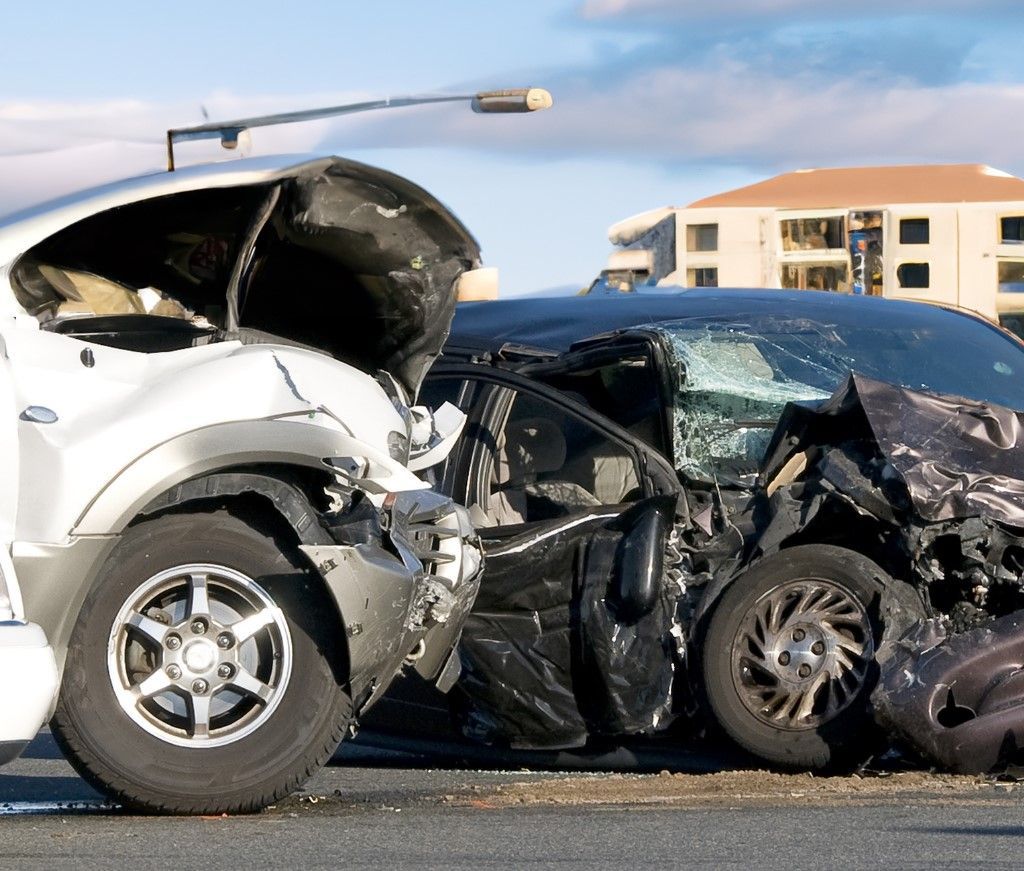 A car that has been damaged in a car accident