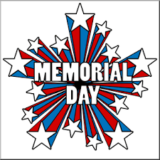 A memorial day poster with red , white and blue stars