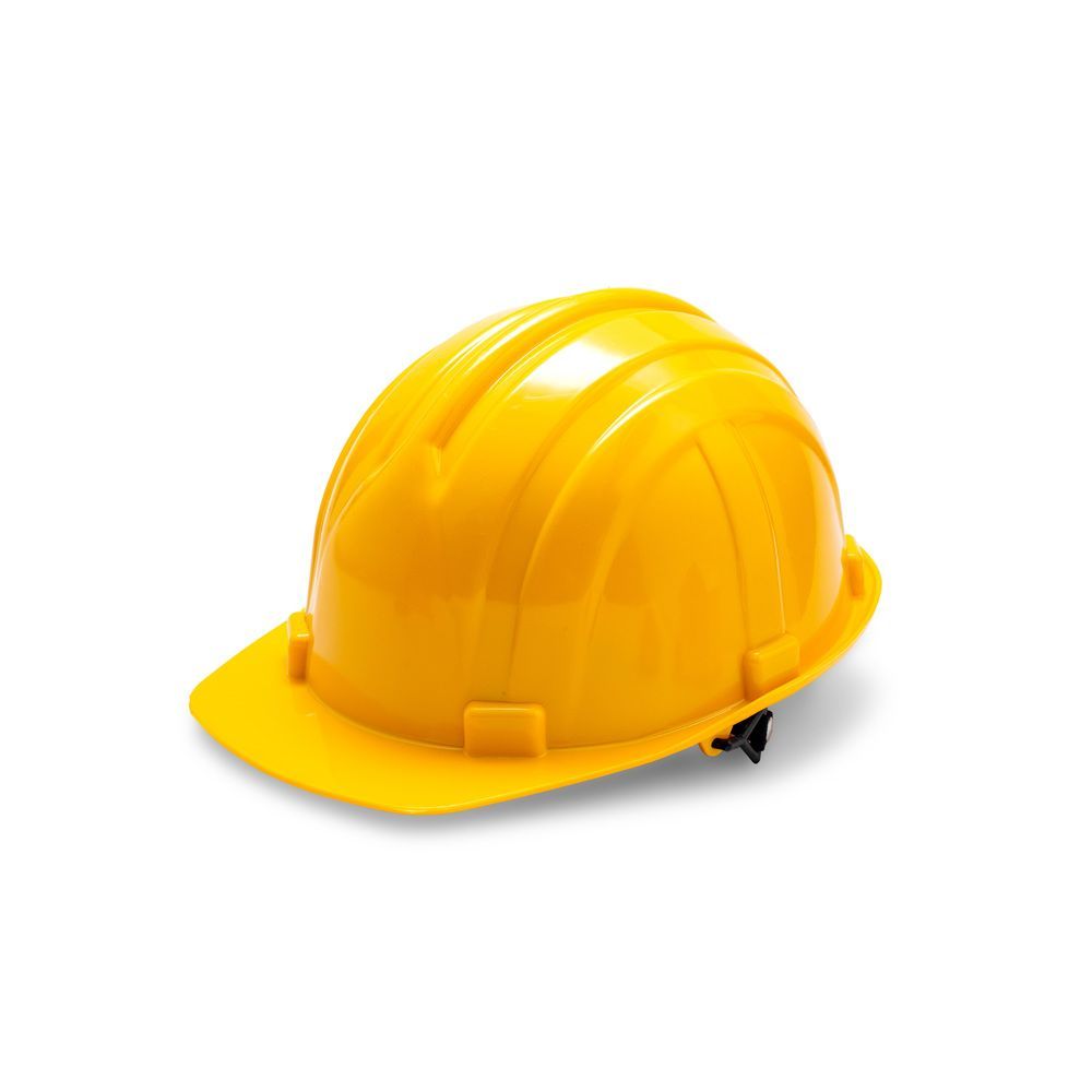 A yellow hard hat is on a white background.