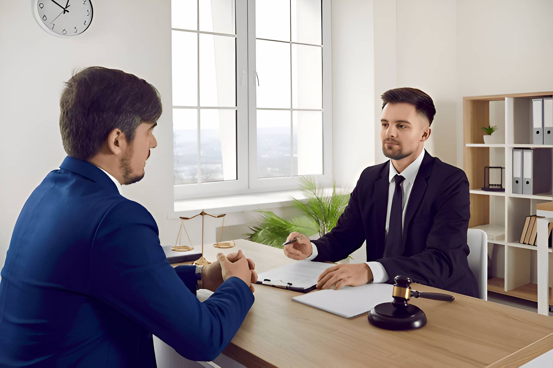 Two Men Are Sitting at a Table Talking to Each Other — O'Reilly & Sochacki Lawyers in Murwillumbah, NSW