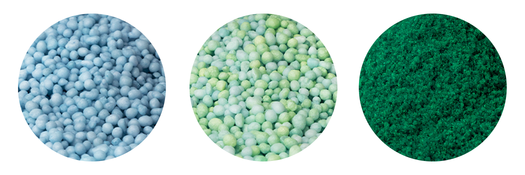 circles with closeup detailing of enhanced efficiency fertilizer