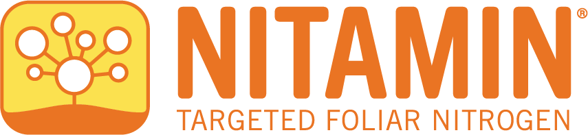 a yellow and orange logo for nitamin targeted foliar nitrogen