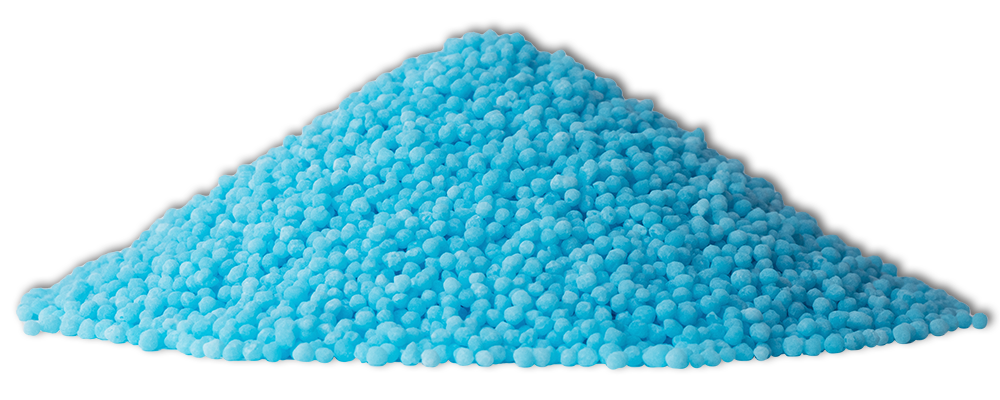 a pile of the product Nitroform, blue standard size SGN granules