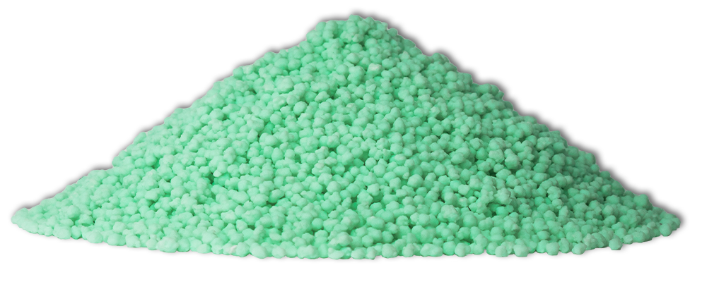 a pile of the product Nutralene, green standard size SGN granules