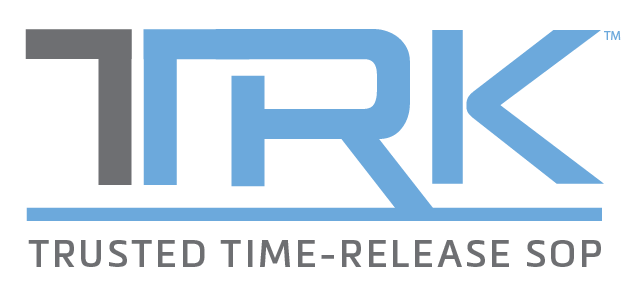 the logo for TTRK trusted time release SOP in blue and grey