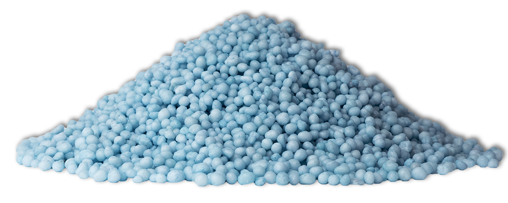 TTRU blue fertilizer granules in a pile