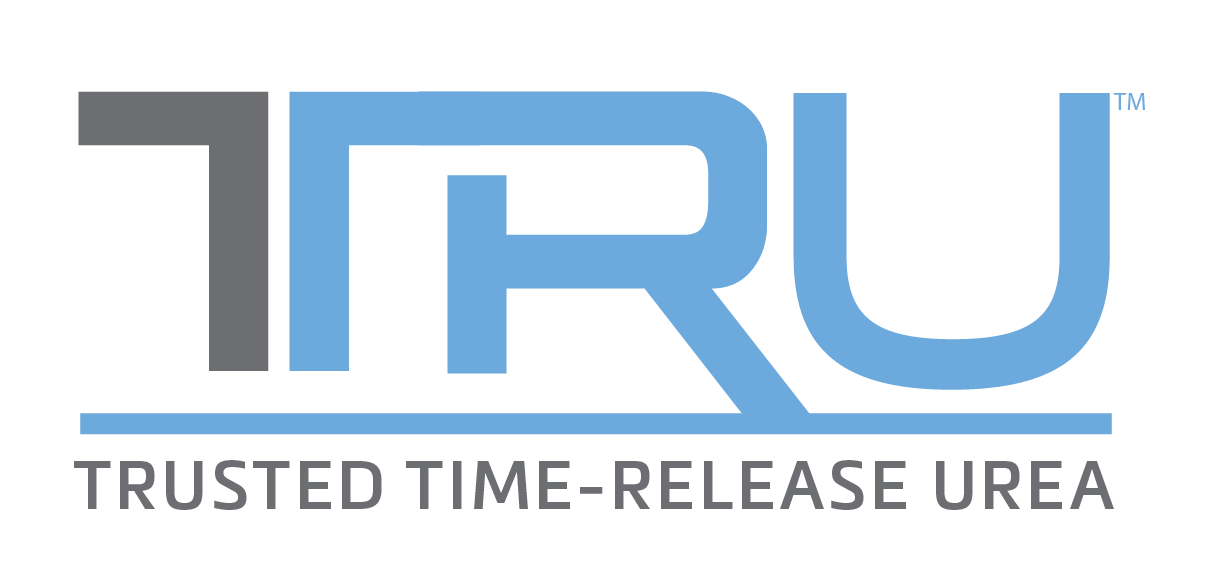 the logo for TTRU trusted time release urea in blue and grey