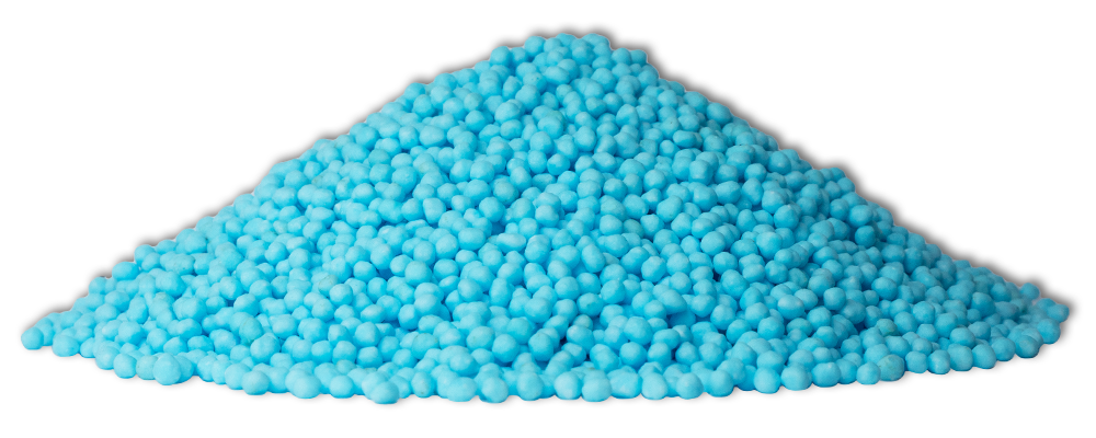 a pile of the product UFLEXX, blue standard size SGN granules