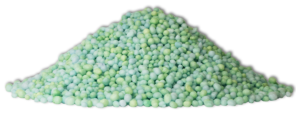 a pile of the product XCU, blue and green standard size SGN granules