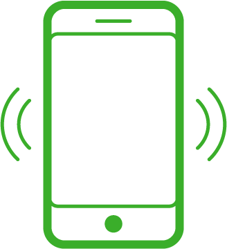 a green line drawing of a telephone with waves coming out of it .