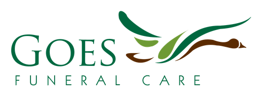 GOES Funeral Care logo with green text and a stylized green bird and brown branch