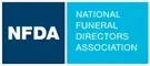 NFDA logo with white initials on a blue background and National Funeral Directors Association text