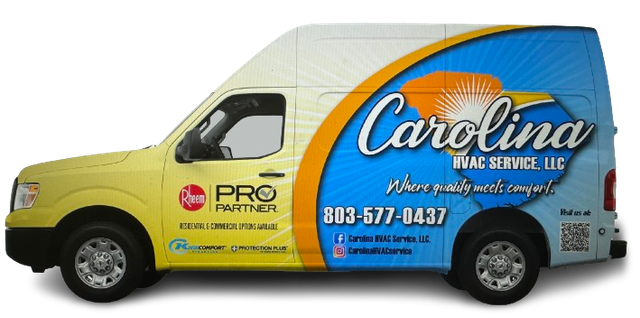 A carolina heating and air conditioning van is sitting on a white background