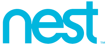 A blue nest logo on a white background