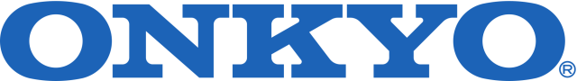 A blue onkyo logo on a white background