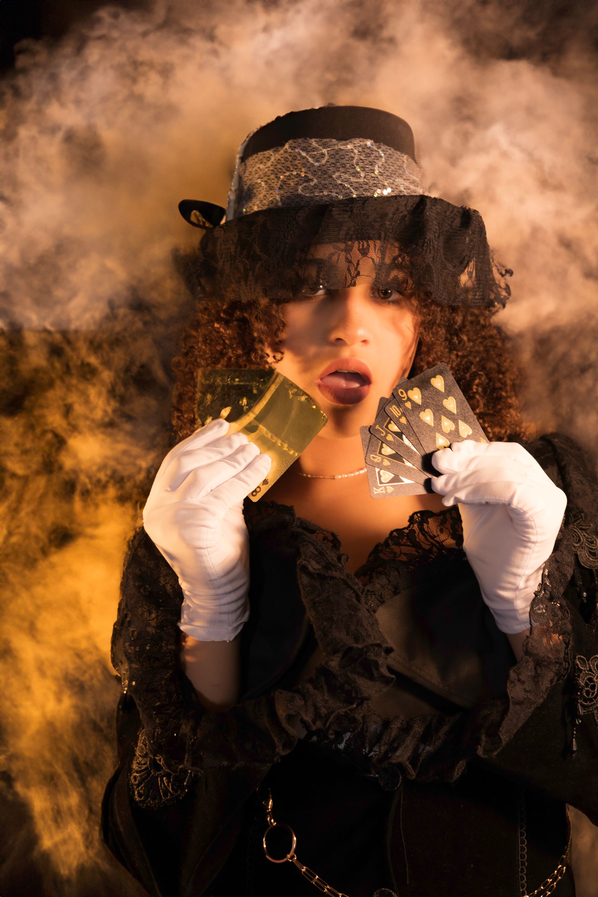 Woman wearing a magician cosplay