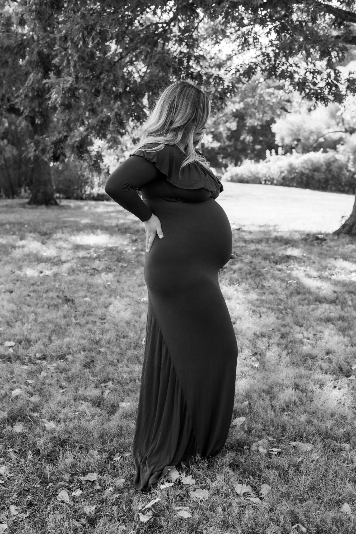Black and White Photo of a Pregnant Woman