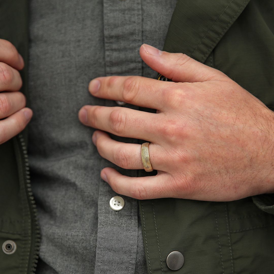 A man wearing a ring on his left hand
