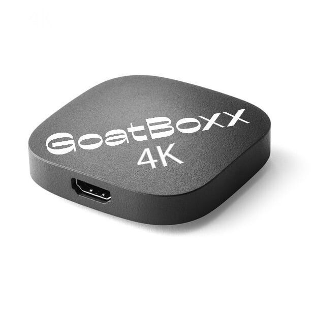 a black goatboxx 4k device on a white background