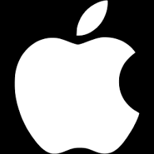 White Apple logo on black background.