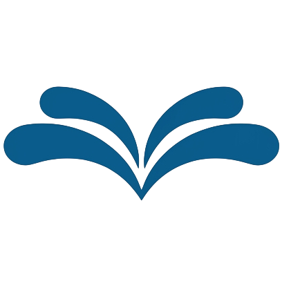 Un logotipo abstracto de color azul oscuro que presenta cuatro formas curvas simétricas