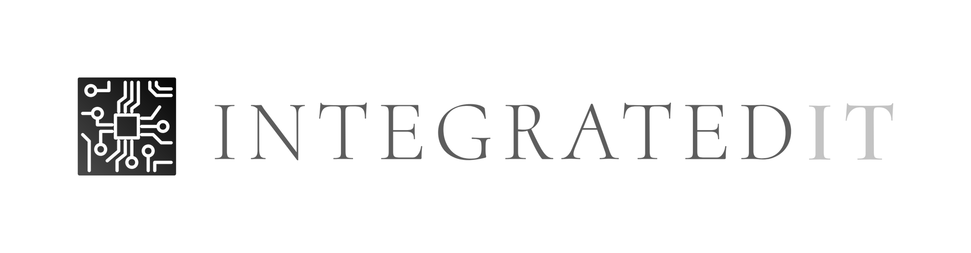 Logo of Integrated IT; square circuit board icon followed by the text