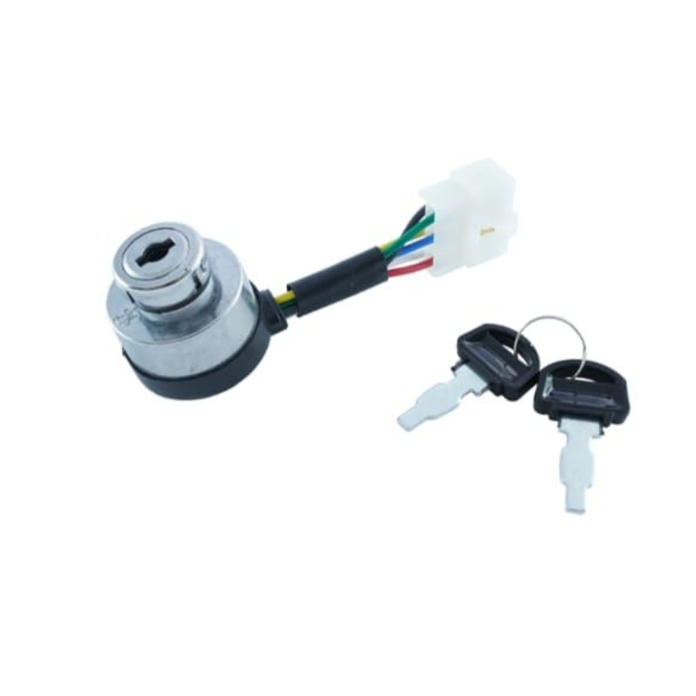 Interruptor de encendido con llave con llaves; cables negros, plateados y de colores.