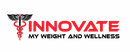 Logo for Innovate My Weight and Wellness with red text and caduceus symbol.