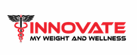 Logo for Innovate My Weight and Wellness with red text and caduceus symbol.
