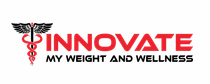 Logo for Innovate My Weight and Wellness with red text and caduceus symbol.