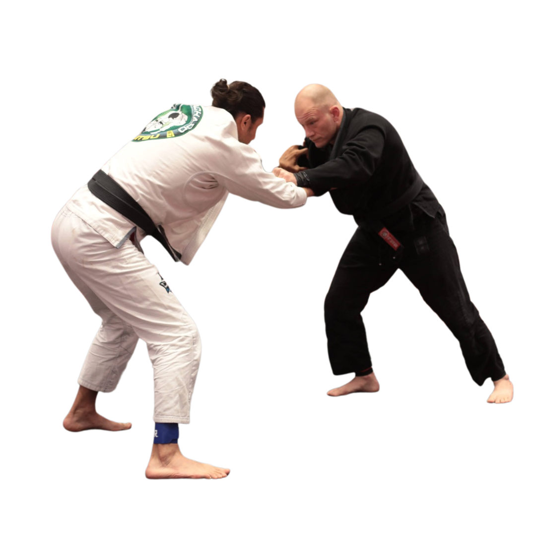 two adults sparring in martial arts