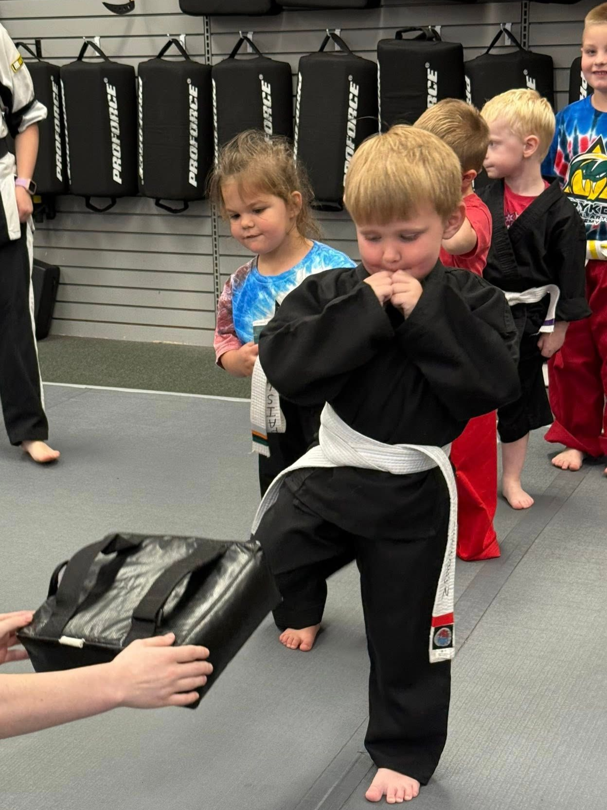 An aerial view of a city skyline at sunset.