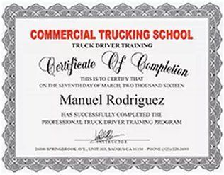 commercial trucking school certificate