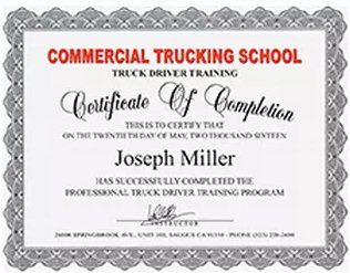 commercial trucking school certificate