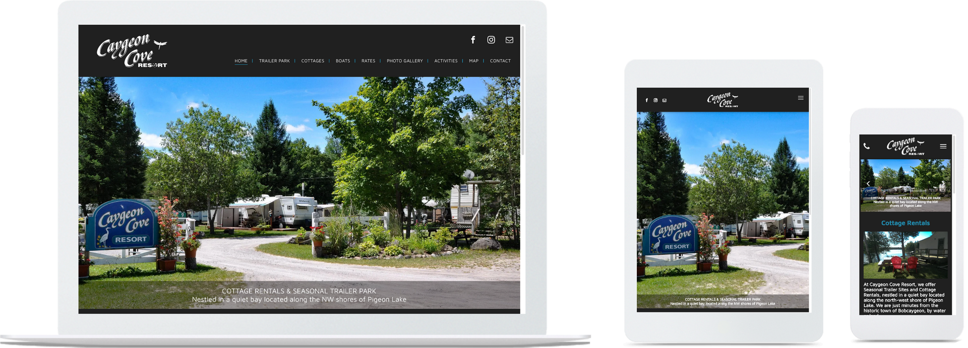 a laptop , tablet , and cell phone are displaying a website .