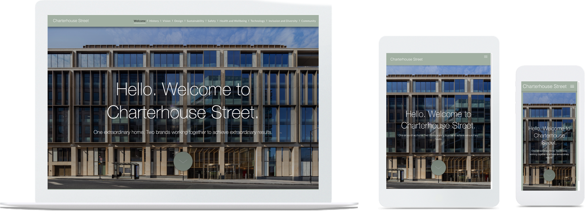 a tablet , phone , and laptop are displaying a picture of a building .