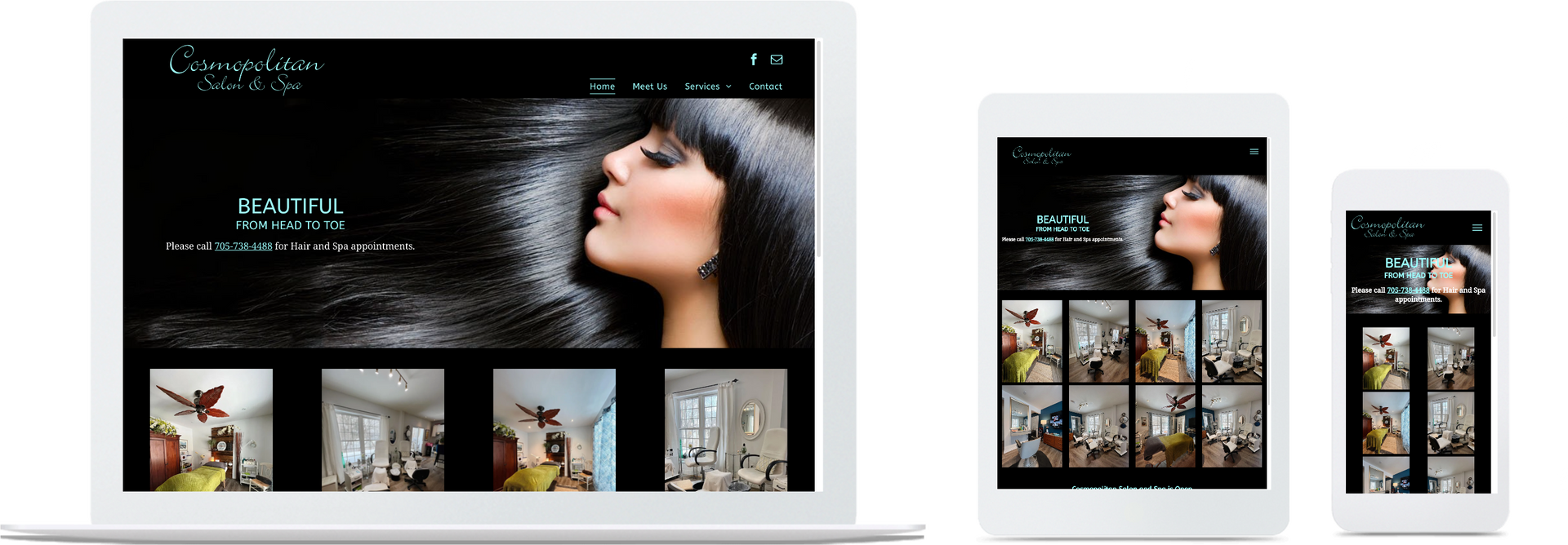 a laptop , tablet , and cell phone with a woman on the screen .