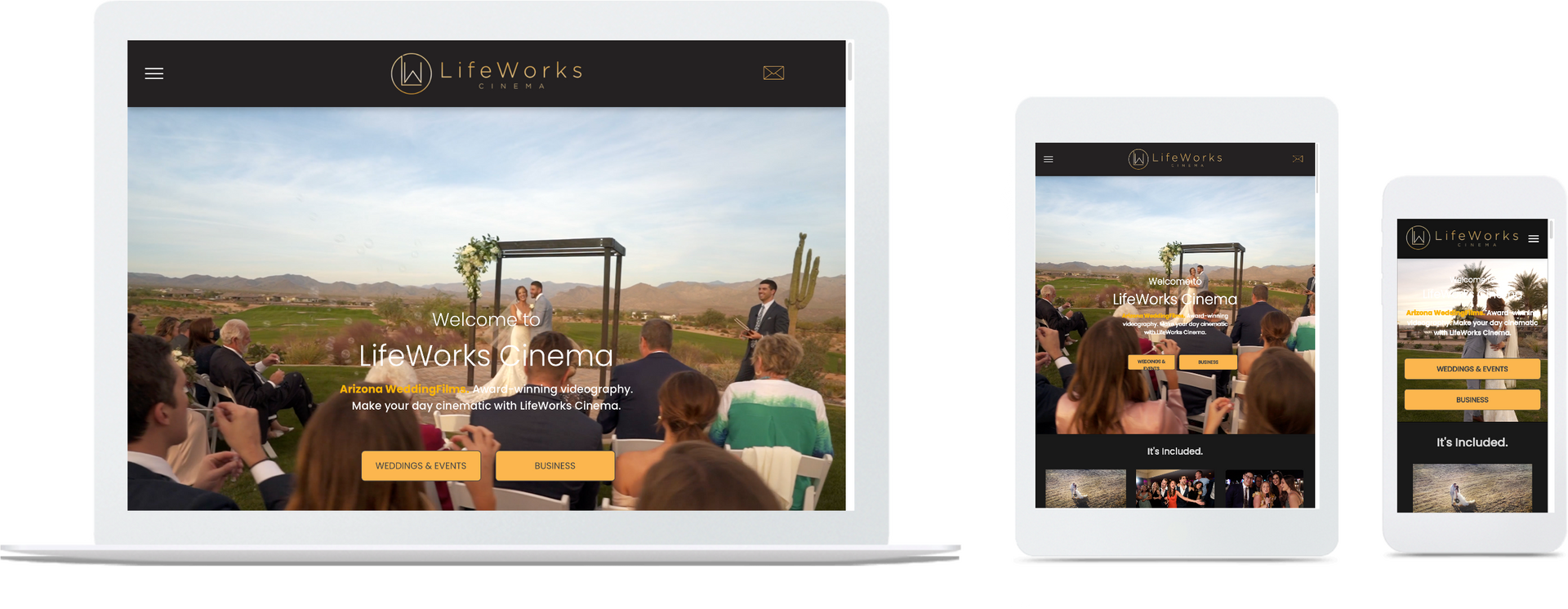 a laptop , tablet , and cell phone are displaying a website .