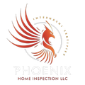 The logo for phoenix home inspection llc has a phoenix on it