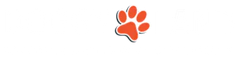 Orange paw print logo.