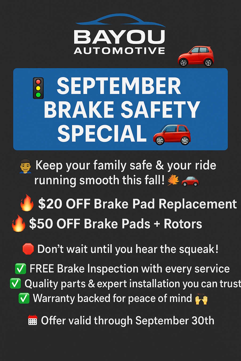 September Brake Special | Bayou Automotive