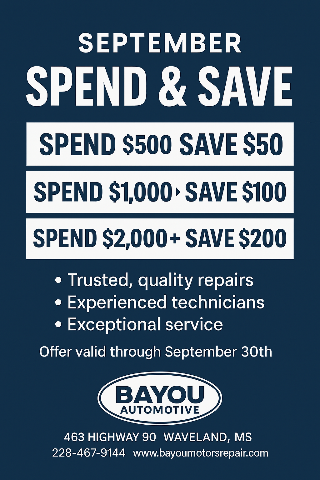 September Savings Special | Bayou Automotive