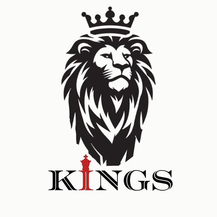 Black lion wearing a crown above the word 