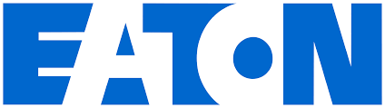 A blue eaton logo on a white background