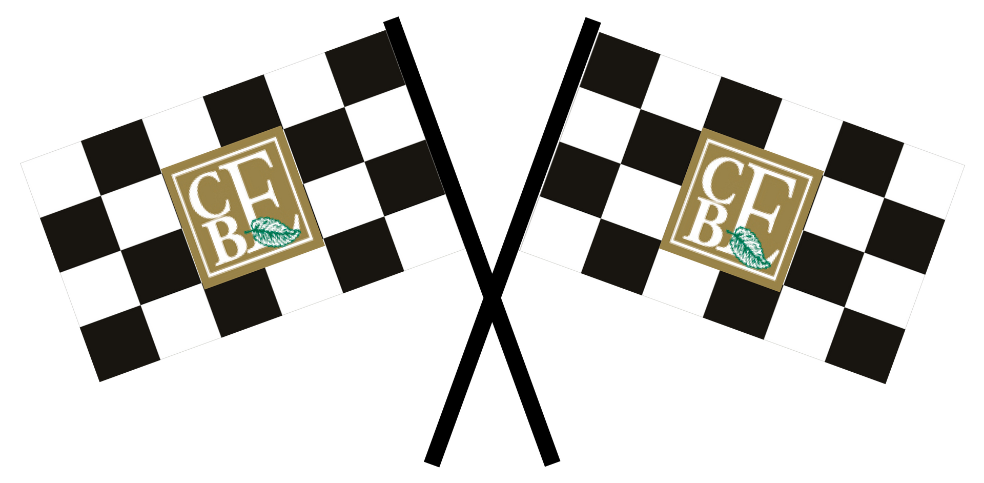 Two crossed checkered flags with "CFB" logo in the center of each flag.