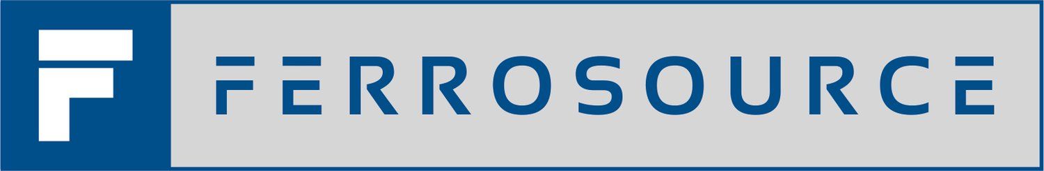 Logo of FerroSource: White letter "F" in a blue square, followed by "FERROSOURCE" in dark blue text on a light gray rectangle.