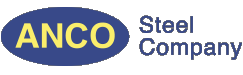Logo of ANCO Steel Company, with "ANCO" in yellow within a blue oval, and text "Steel Company" on the right.