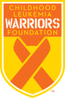 Childhood Leukemia Warriors Foundation logo: orange ribbon on gold shield with text.