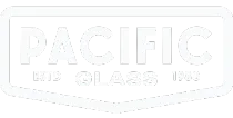 a logo for pacific glass with a mountain in the background