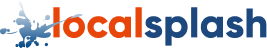 Logo for LocalSplash, with blue water splash graphic and orange/blue text.